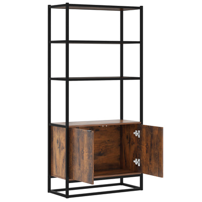 Industrial Style Bookshelf 3 Shelves + 2-Door Cupboard Particle Boards Old Wood Appearance Black Metal
