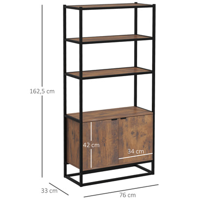 Industrial Style Bookshelf 3 Shelves + 2-Door Cupboard Particle Boards Old Wood Appearance Black Metal