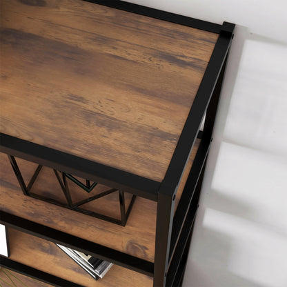 Industrial Style Bookshelf 3 Shelves + 2-Door Cupboard Particle Boards Old Wood Appearance Black Metal