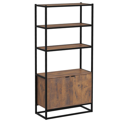 Industrial Style Bookshelf 3 Shelves + 2-Door Cupboard Particle Boards Old Wood Appearance Black Metal