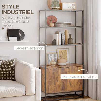 Industrial Style Bookshelf 3 Shelves + 2-Door Cupboard Particle Boards Old Wood Appearance Black Metal