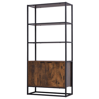 Industrial Style Bookshelf 3 Shelves + 2-Door Cupboard Particle Boards Old Wood Appearance Black Metal