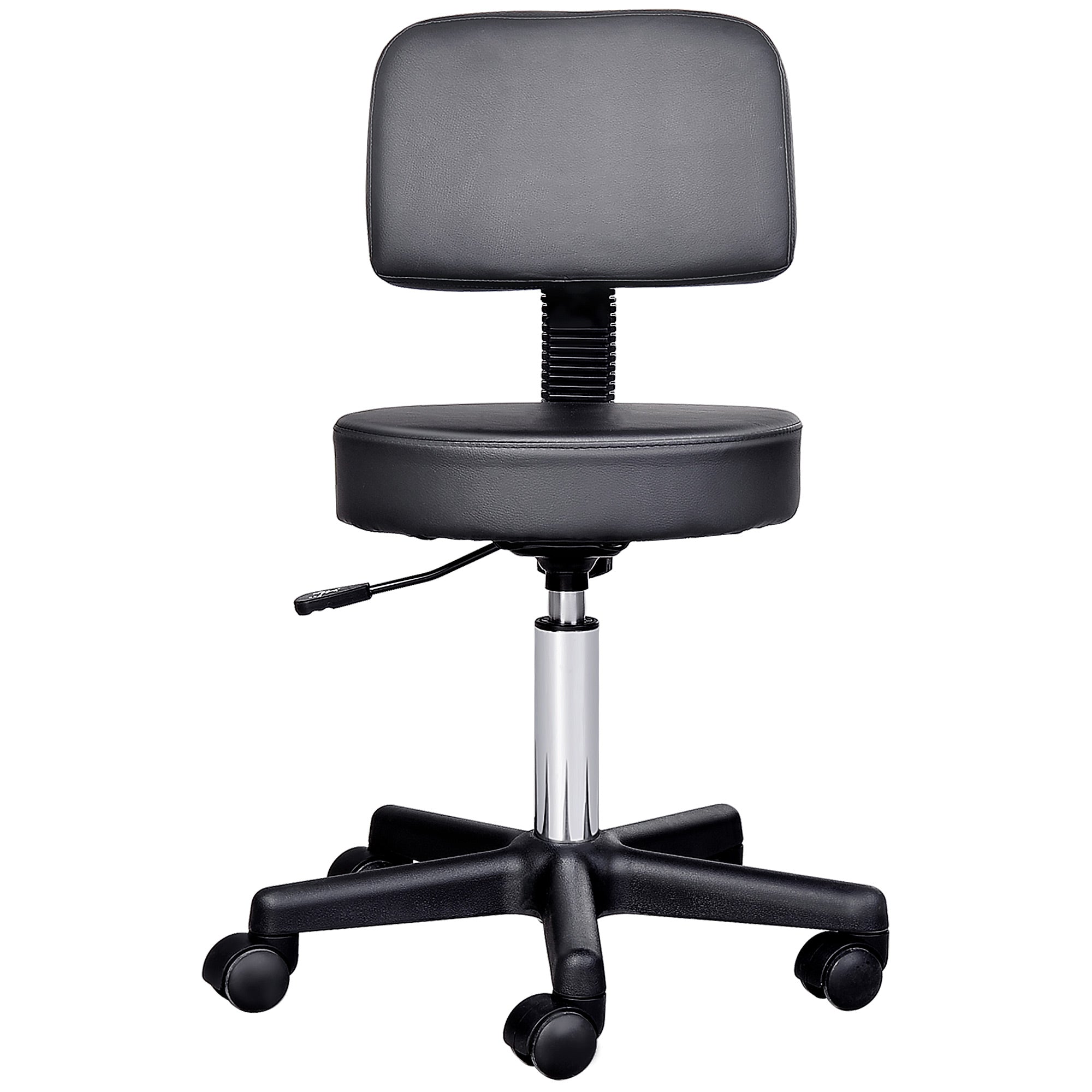 Black Height Adjustable Swivel Massage Stool with Ergonomic Backrest and Casters