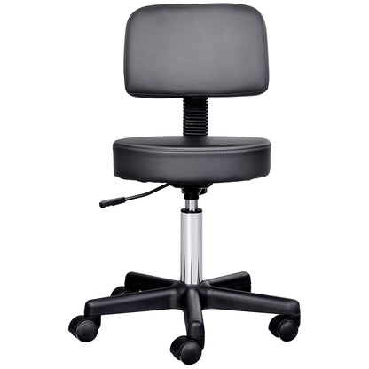 Black Height Adjustable Swivel Massage Stool with Ergonomic Backrest and Casters