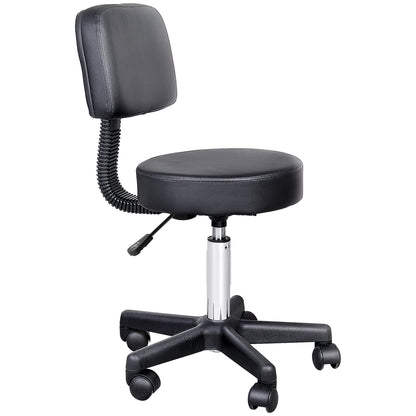 Black Height Adjustable Swivel Massage Stool with Ergonomic Backrest and Casters