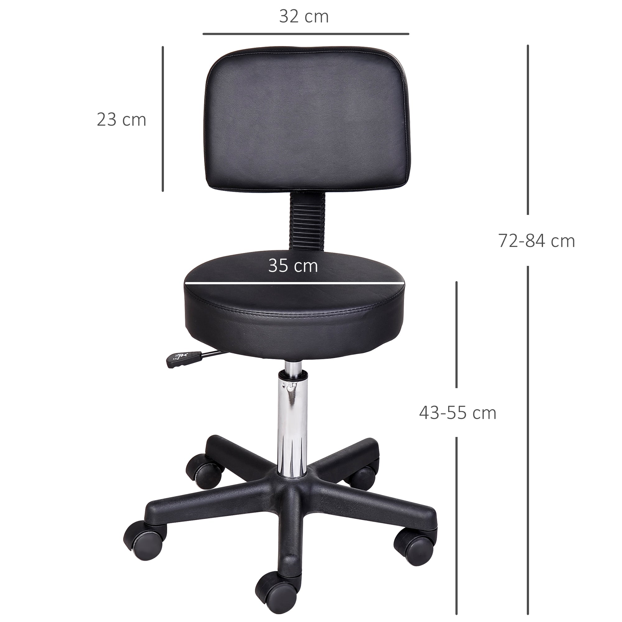 Black Height Adjustable Swivel Massage Stool with Ergonomic Backrest and Casters