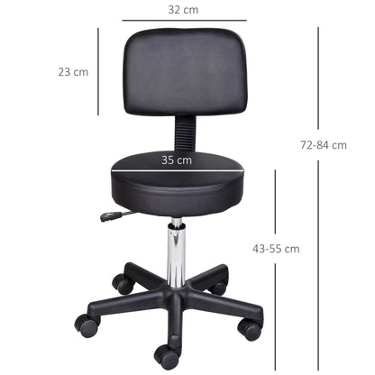 Black Height Adjustable Swivel Massage Stool with Ergonomic Backrest and Casters