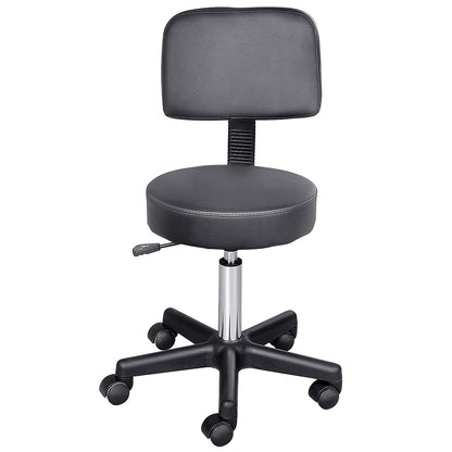 Black Height Adjustable Swivel Massage Stool with Ergonomic Backrest and Casters
