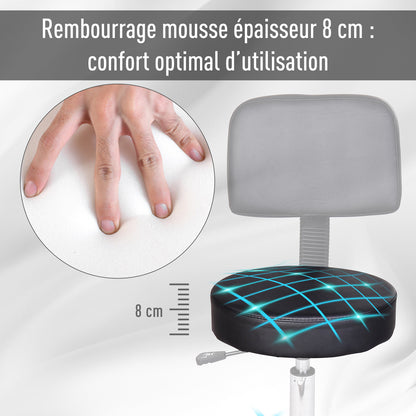 Black Height Adjustable Swivel Massage Stool with Ergonomic Backrest and Casters