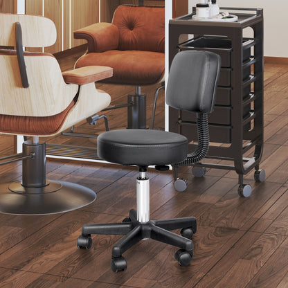 Black Height Adjustable Swivel Massage Stool with Ergonomic Backrest and Casters