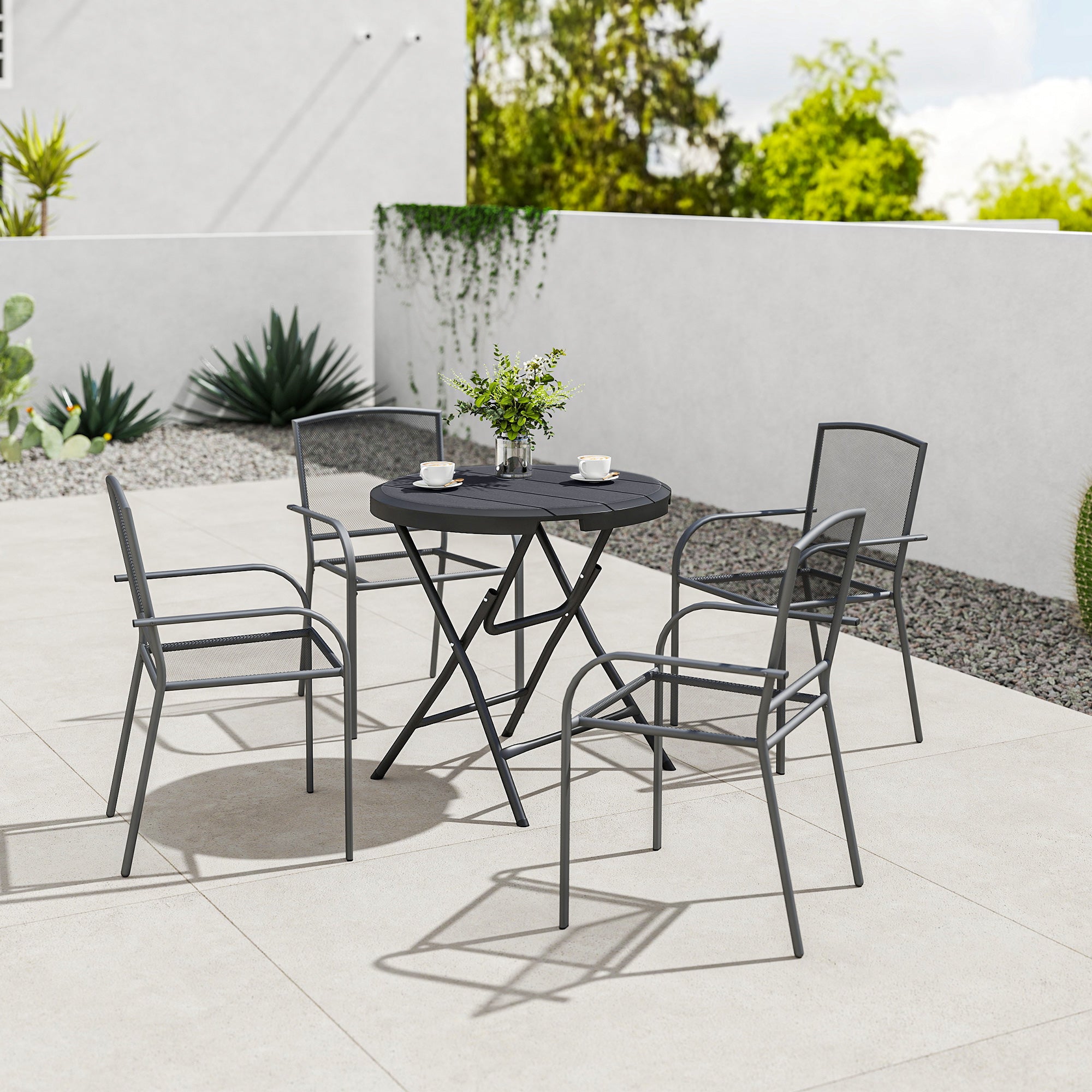 Folding Garden Table Plastic Ø80 cm Weatherproof Folding Table, Non-Slip Buffet Table Camping Table for 4 People Balcony Table Patio Table Outdoor Dining Table for Garden Patio Balcony Black