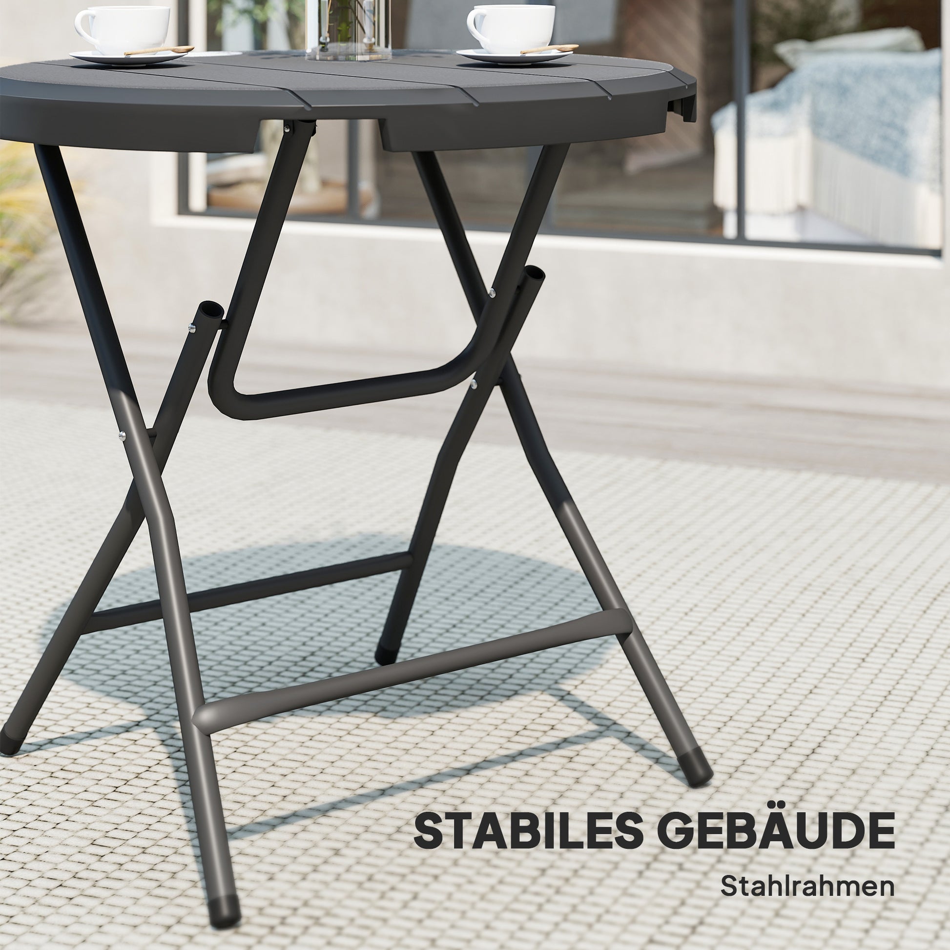 Folding Garden Table Plastic Ø80 cm Weatherproof Folding Table, Non-Slip Buffet Table Camping Table for 4 People Balcony Table Patio Table Outdoor Dining Table for Garden Patio Balcony Black