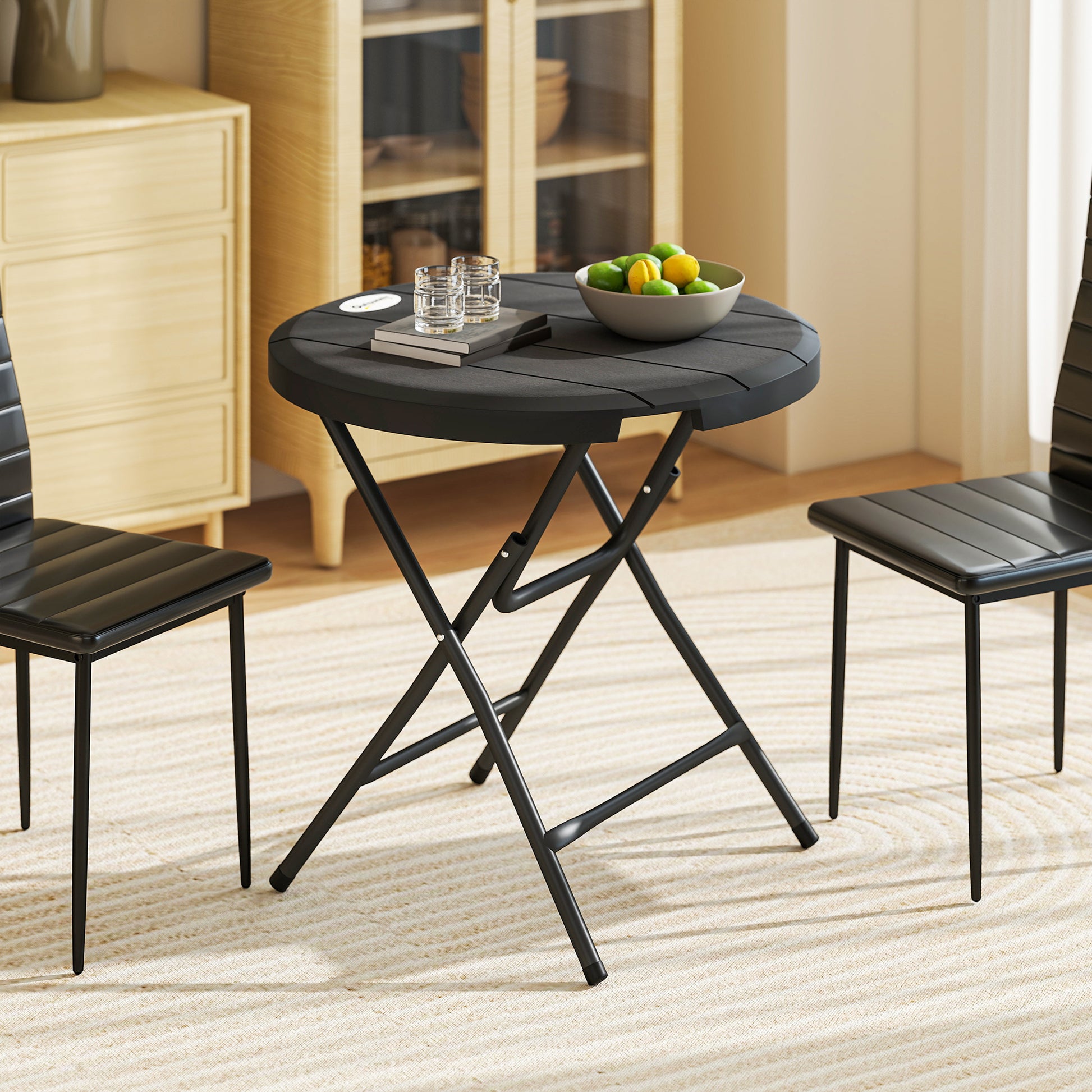 Folding Garden Table Plastic Ø80 cm Weatherproof Folding Table, Non-Slip Buffet Table Camping Table for 4 People Balcony Table Patio Table Outdoor Dining Table for Garden Patio Balcony Black