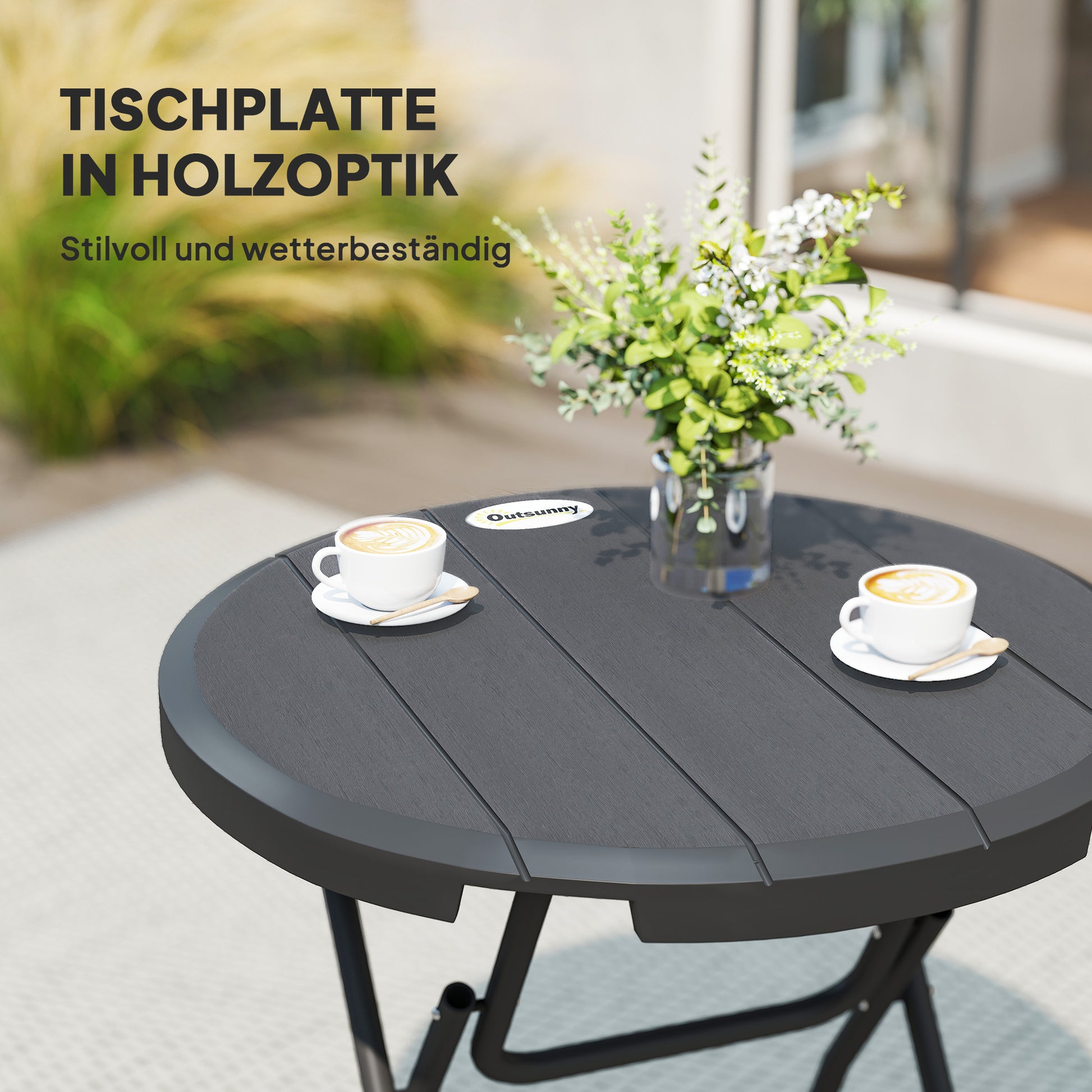 Folding Garden Table Plastic Ø80 cm Weatherproof Folding Table, Non-Slip Buffet Table Camping Table for 4 People Balcony Table Patio Table Outdoor Dining Table for Garden Patio Balcony Black