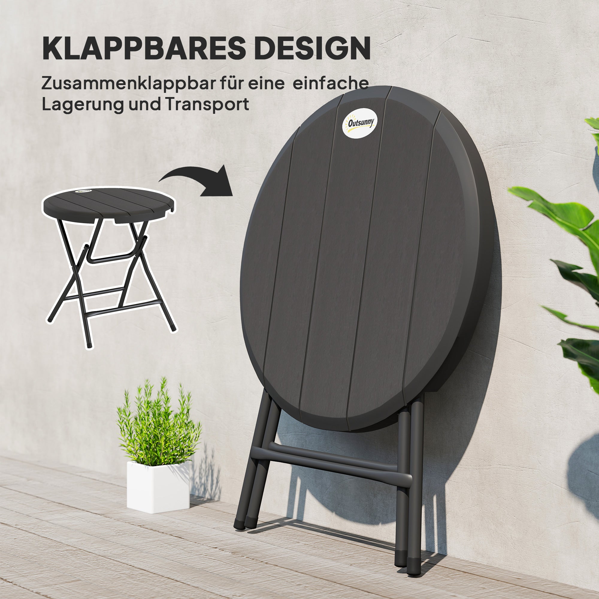 Folding Garden Table Plastic Ø80 cm Weatherproof Folding Table, Non-Slip Buffet Table Camping Table for 4 People Balcony Table Patio Table Outdoor Dining Table for Garden Patio Balcony Black