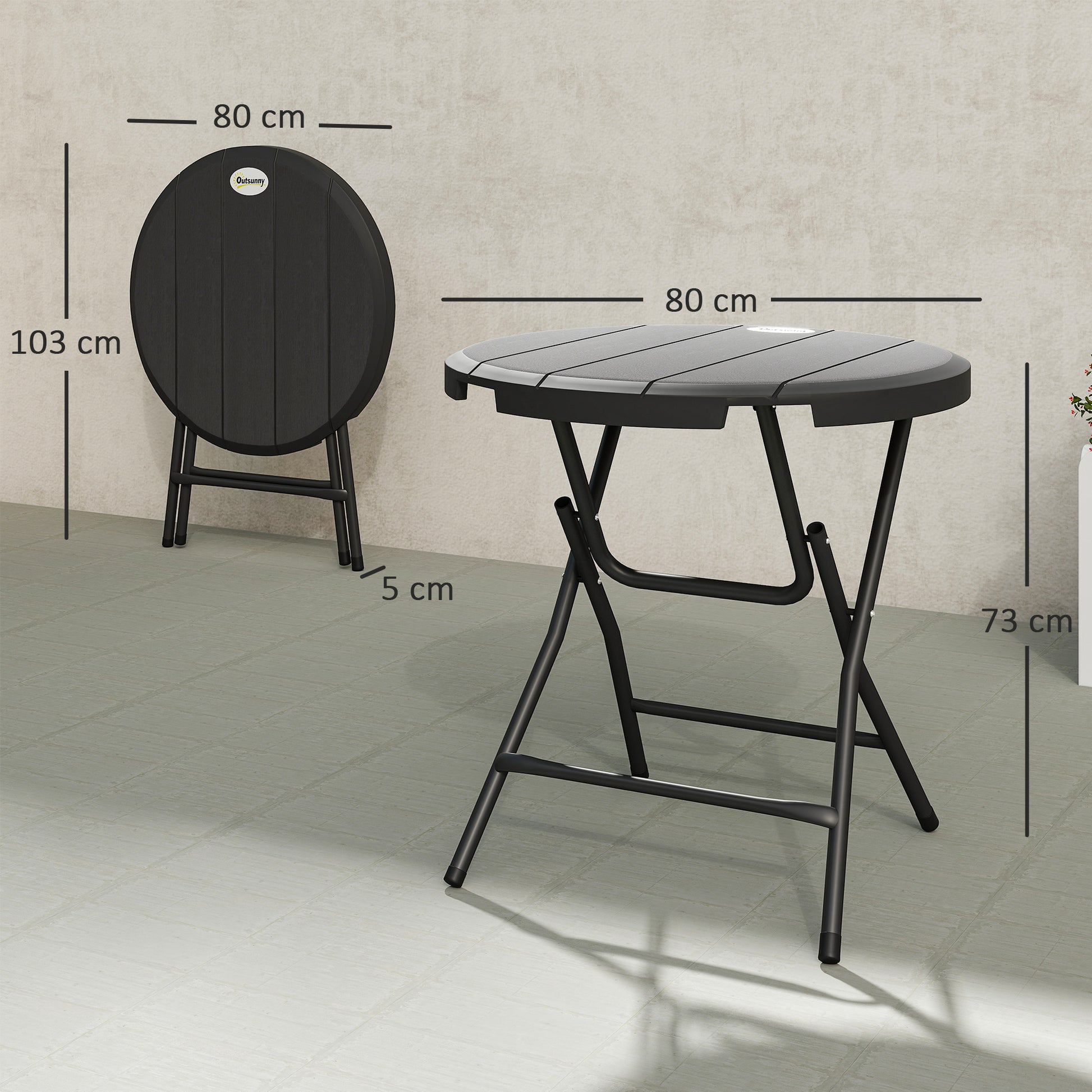 Folding Garden Table Plastic Ø80 cm Weatherproof Folding Table, Non-Slip Buffet Table Camping Table for 4 People Balcony Table Patio Table Outdoor Dining Table for Garden Patio Balcony Black
