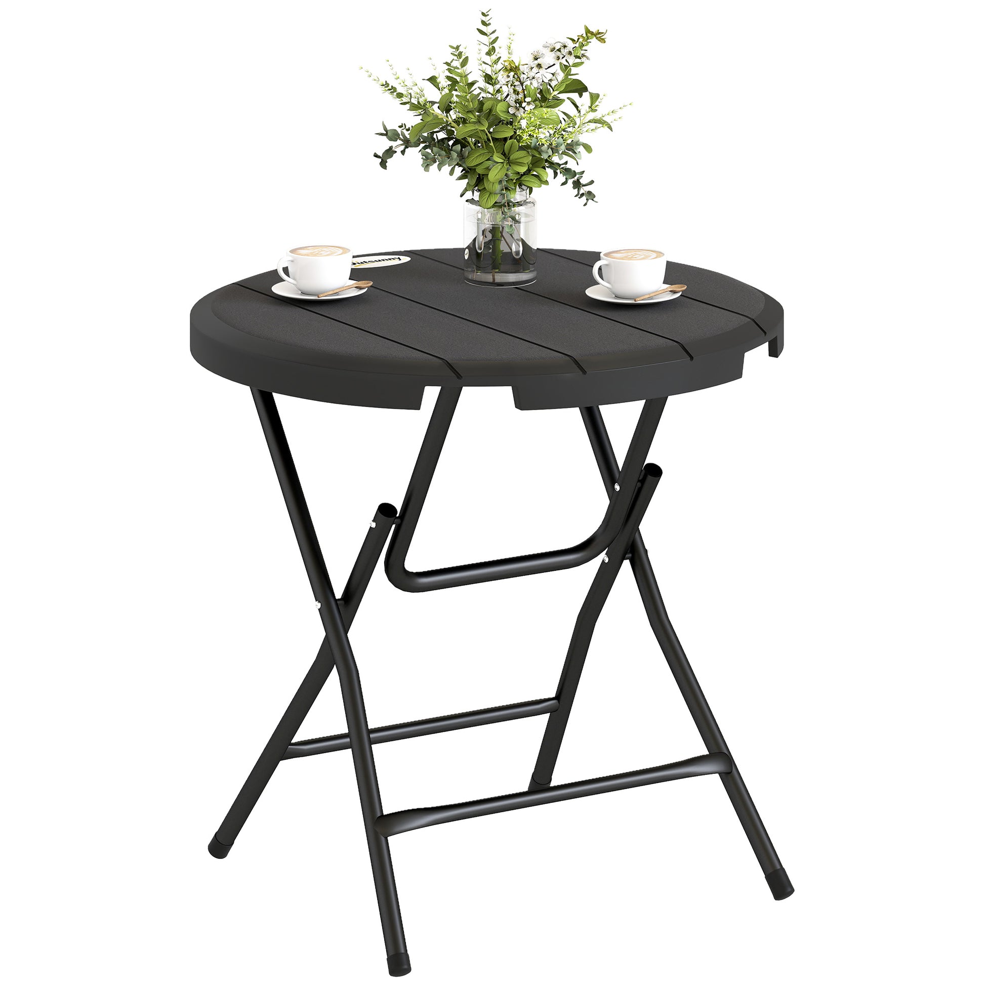 Folding Garden Table Plastic Ø80 cm Weatherproof Folding Table, Non-Slip Buffet Table Camping Table for 4 People Balcony Table Patio Table Outdoor Dining Table for Garden Patio Balcony Black