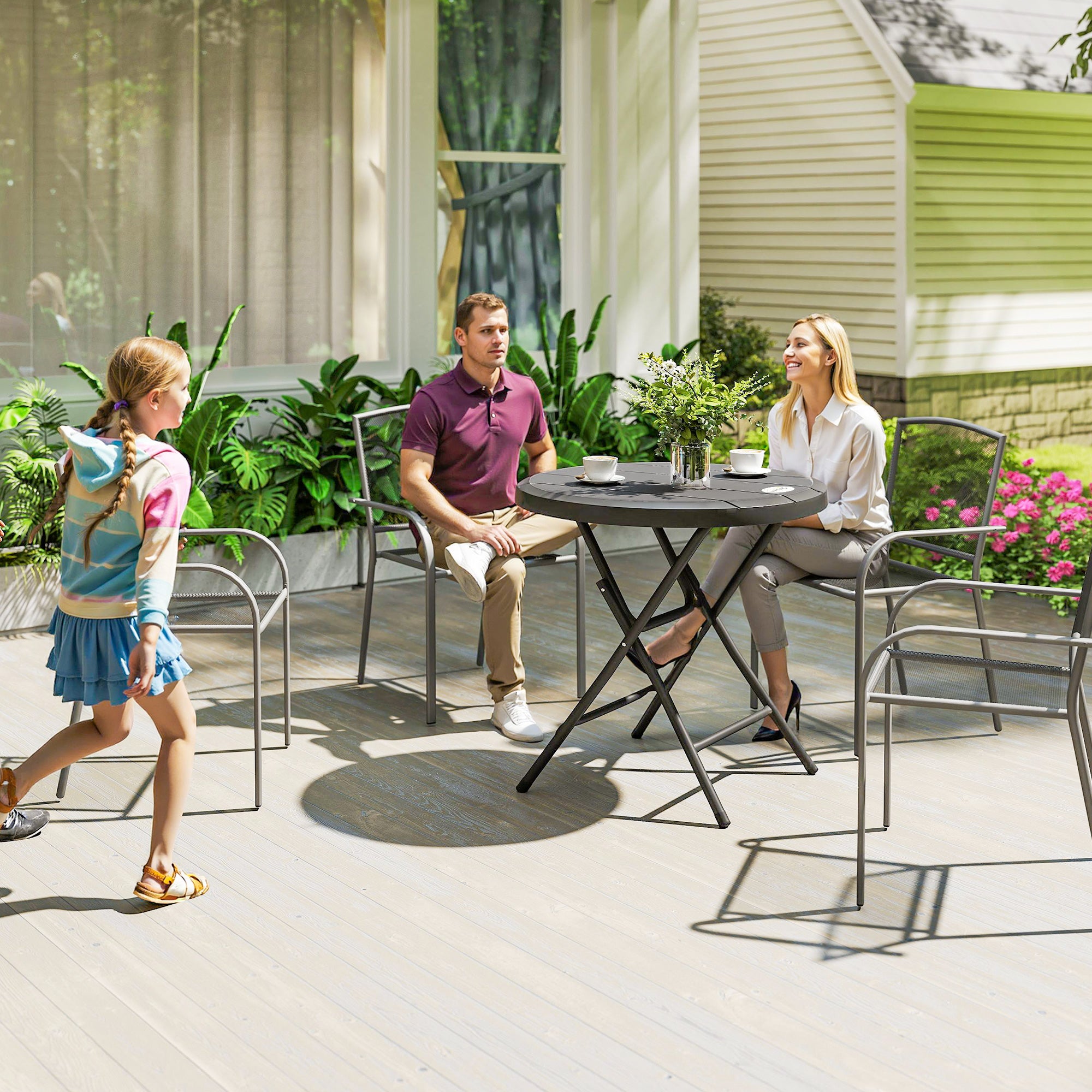 Folding Garden Table Plastic Ø80 cm Weatherproof Folding Table, Non-Slip Buffet Table Camping Table for 4 People Balcony Table Patio Table Outdoor Dining Table for Garden Patio Balcony Black