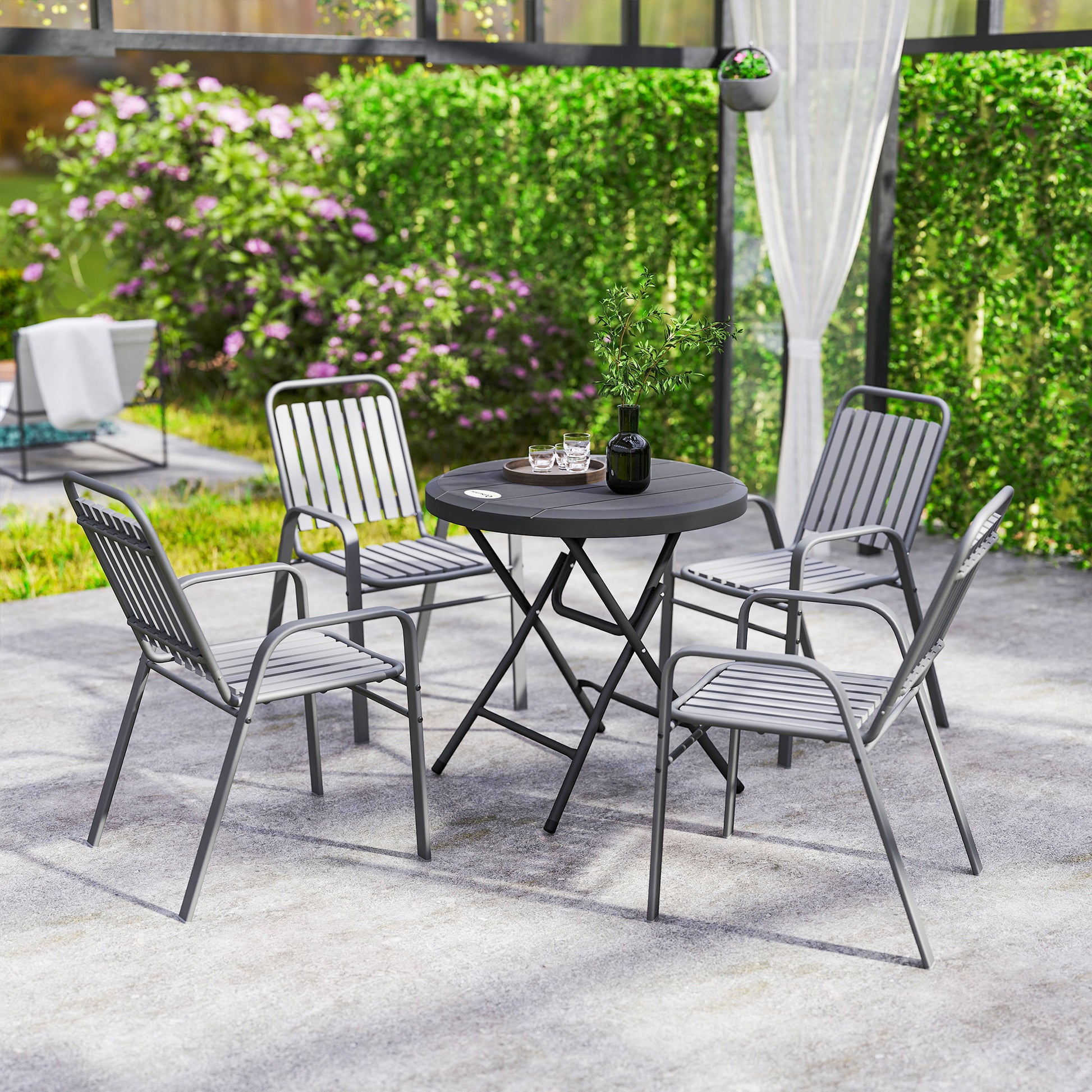 Folding Garden Table Plastic Ø80 cm Weatherproof Folding Table, Non-Slip Buffet Table Camping Table for 4 People Balcony Table Patio Table Outdoor Dining Table for Garden Patio Balcony Black
