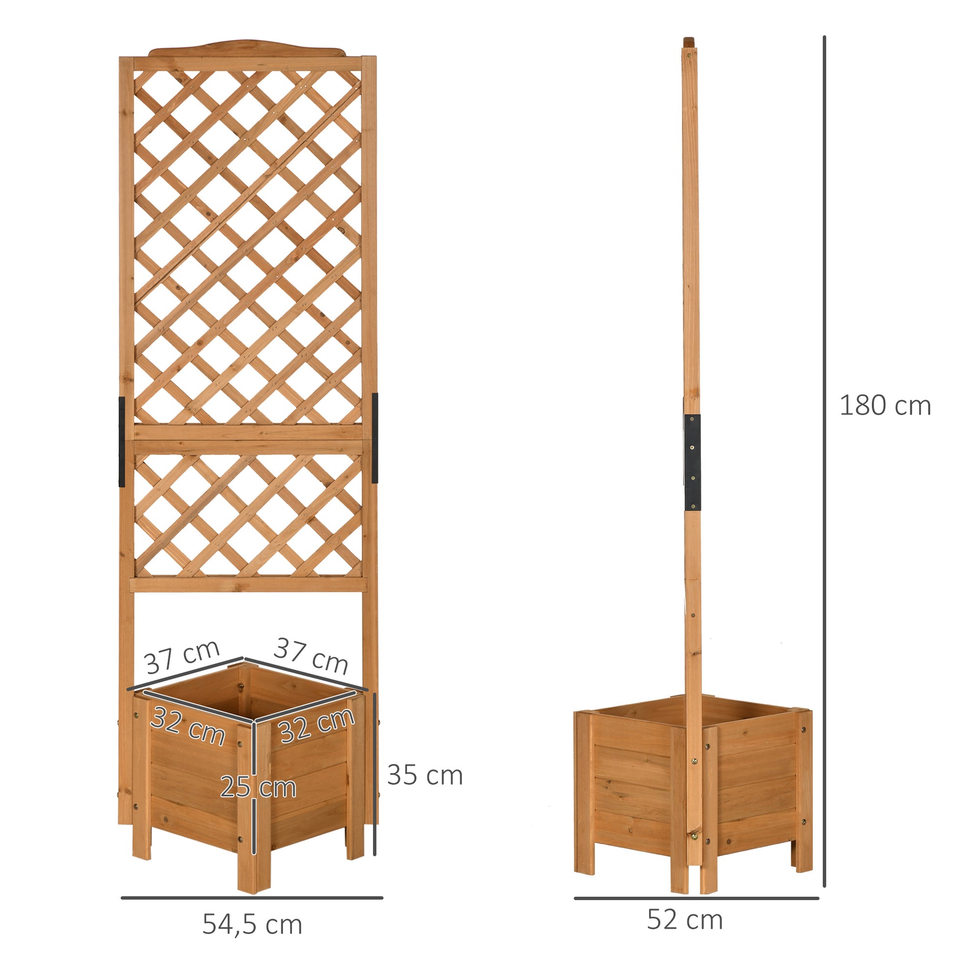 Raised Planter with Trellis for Flowers Plants - 54.5L x 52W x 180H cm - Pre-Oiled Fir Wood