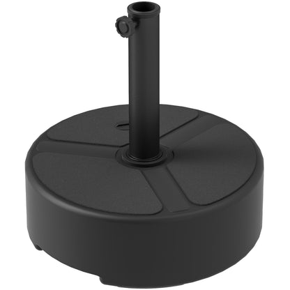 Fillable HDPE Umbrella Base — Round Stand for Ø38/Ø48 mm Poles, Holds 44 lb (20 kg) Sand or 40 lb (18 kg) Water, For Balcony/Patio/Garden — Black