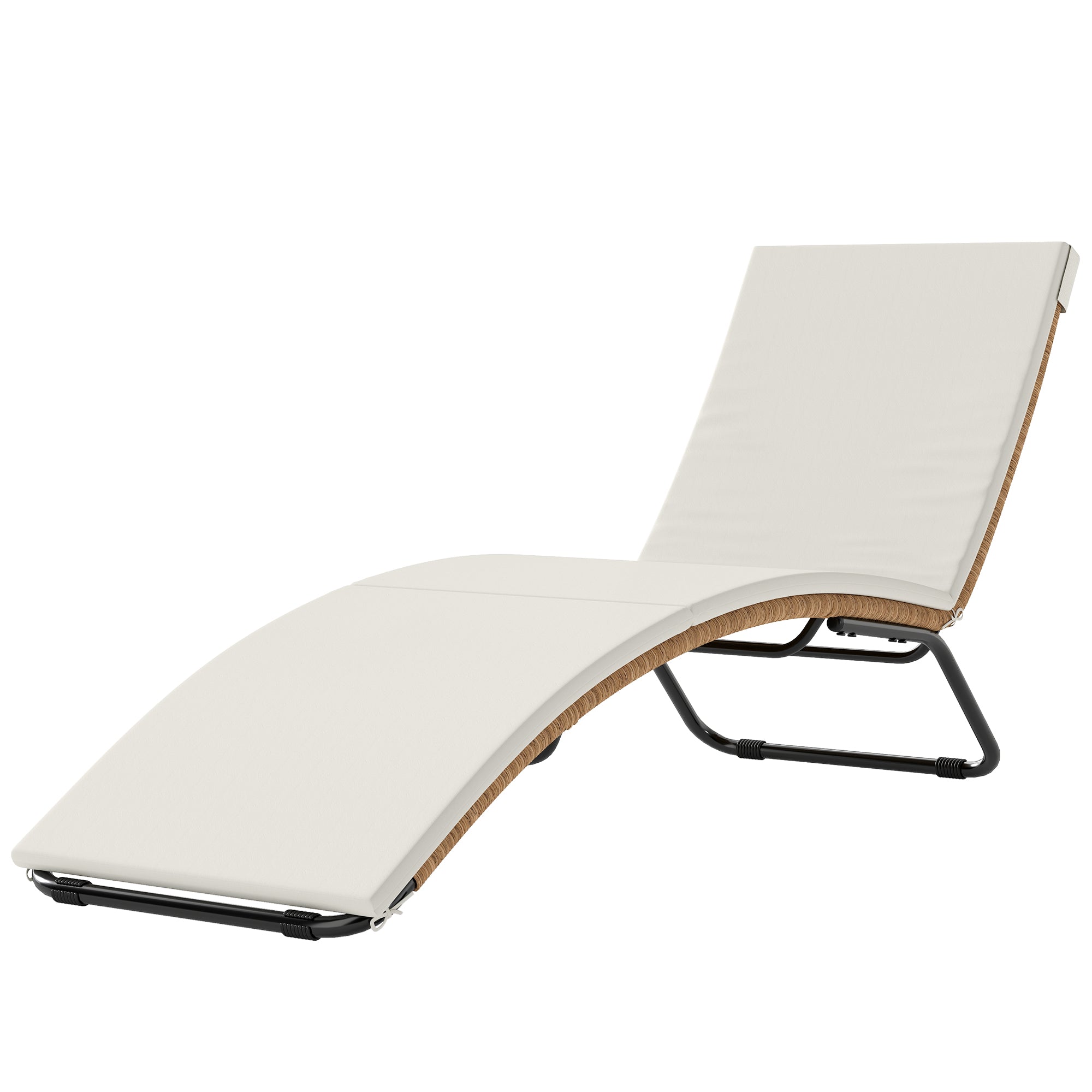 S-Shaped Poly Rattan Chaise Lounge with Cushion — Breathable Seat, Powder-Coated Steel Frame, UV-Resistant, Cream