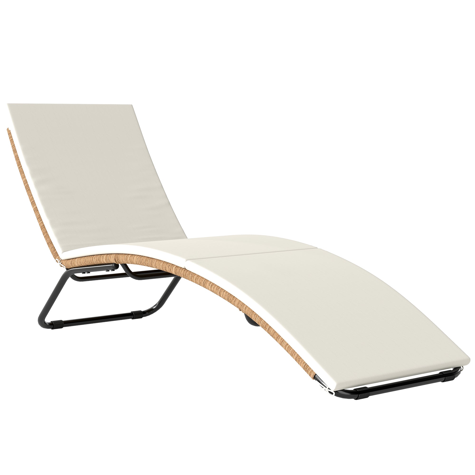 S-Shaped Poly Rattan Chaise Lounge with Cushion — Breathable Seat, Powder-Coated Steel Frame, UV-Resistant, Cream