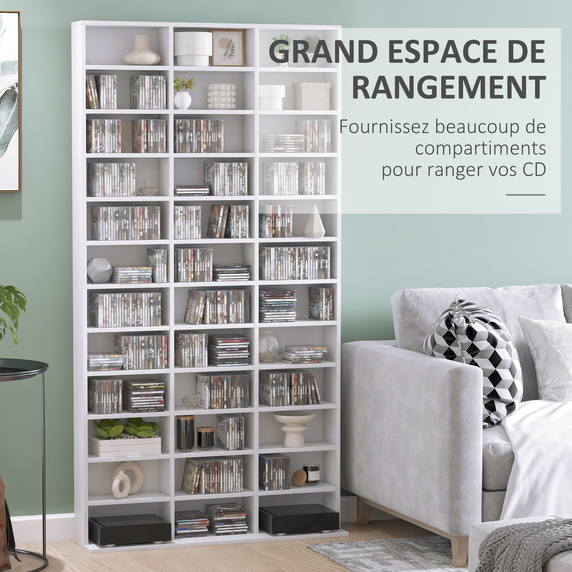 CD/DVD Storage Shelf Storage Cabinet for 1116 CDs 36 Height-Adjustable Compartments 195 x 102 x 23.5 cm White