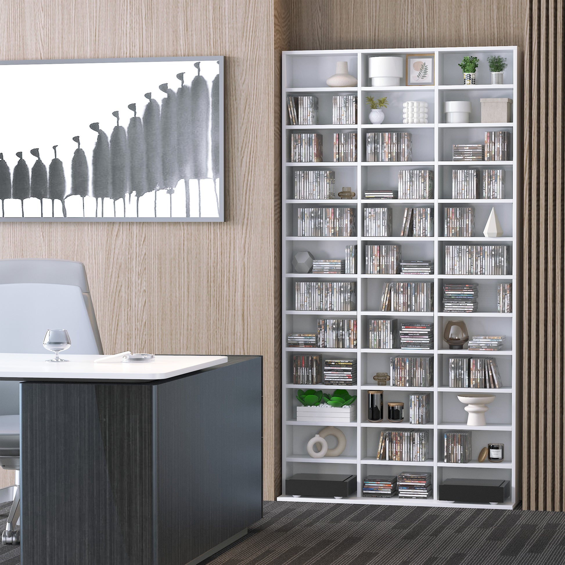 CD/DVD Storage Shelf Storage Cabinet for 1116 CDs 36 Height-Adjustable Compartments 195 x 102 x 23.5 cm White