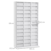 CD/DVD Storage Shelf Storage Cabinet for 1116 CDs 36 Height-Adjustable Compartments 195 x 102 x 23.5 cm White