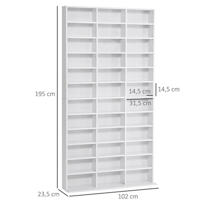 CD/DVD Storage Shelf Storage Cabinet for 1116 CDs 36 Height-Adjustable Compartments 195 x 102 x 23.5 cm White
