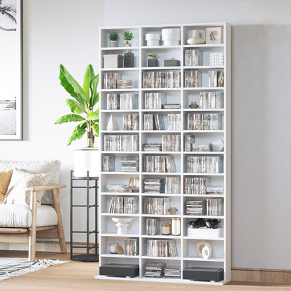 CD/DVD Storage Shelf Storage Cabinet for 1116 CDs 36 Height-Adjustable Compartments 195 x 102 x 23.5 cm White