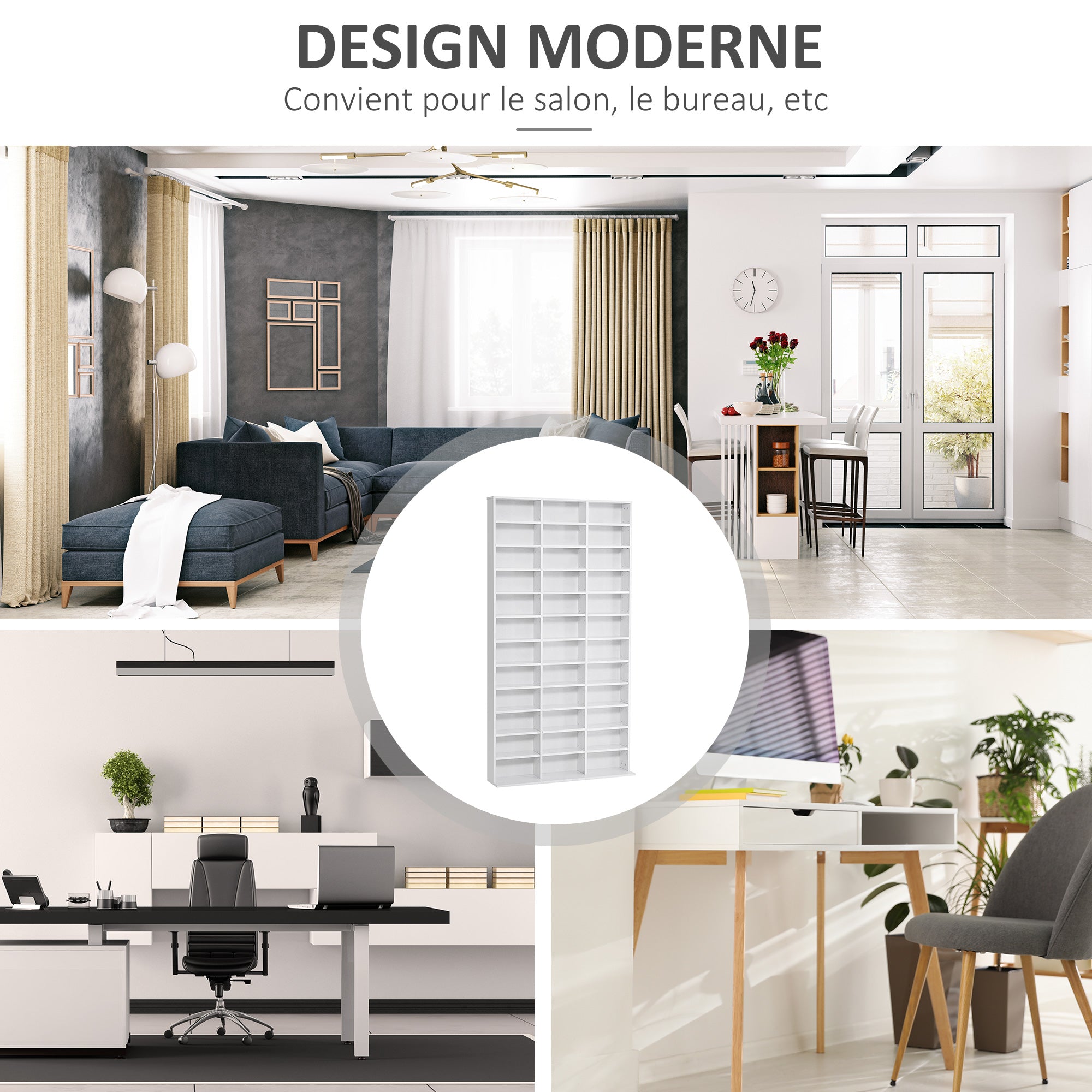 CD/DVD Storage Shelf Storage Cabinet for 1116 CDs 36 Height-Adjustable Compartments 195 x 102 x 23.5 cm White