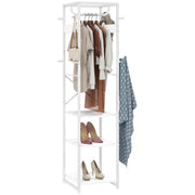 Floor Coat Rack with Pole and 3 Open Shelves, Coat Rack in MDF and Steel for Entryway and Bedroom, 38.5x30x170 cm, White