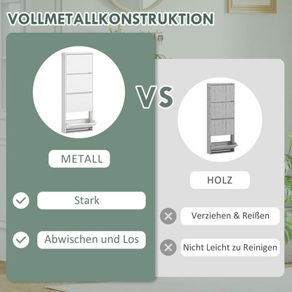 Shoe Cabinet Metal with 4 Flaps Shoe Tilt Out Narrow Shoe Chest Shoe Rack Shoe Shelf Wall Mount for 8 Pairs of Shoes 55 x 15 x 139.5 cm White