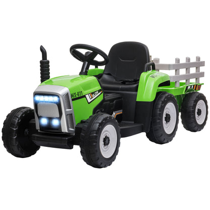 Electric Tractor with Trailer, Kids Ride-On Tractor with Remote Control, Kids Electric Car with MP3 Function, Children's Vehicle with Headlights, 3-6KM/H, for 3-6 Years, Green