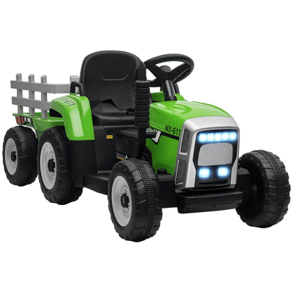 Electric Tractor with Trailer, Kids Ride-On Tractor with Remote Control, Kids Electric Car with MP3 Function, Children's Vehicle with Headlights, 3-6KM/H, for 3-6 Years, Green