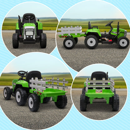Electric Tractor with Trailer, Kids Ride-On Tractor with Remote Control, Kids Electric Car with MP3 Function, Children's Vehicle with Headlights, 3-6KM/H, for 3-6 Years, Green