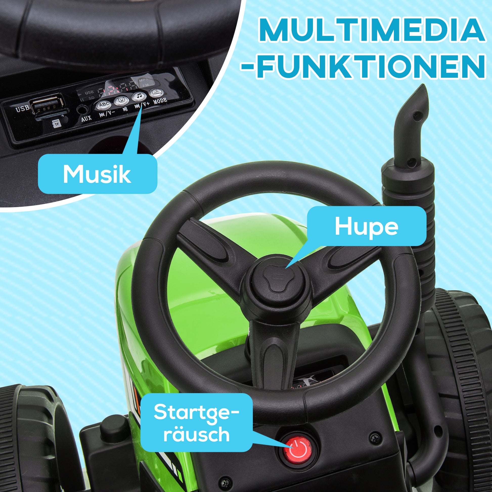 Electric Tractor with Trailer, Kids Ride-On Tractor with Remote Control, Kids Electric Car with MP3 Function, Children's Vehicle with Headlights, 3-6KM/H, for 3-6 Years, Green