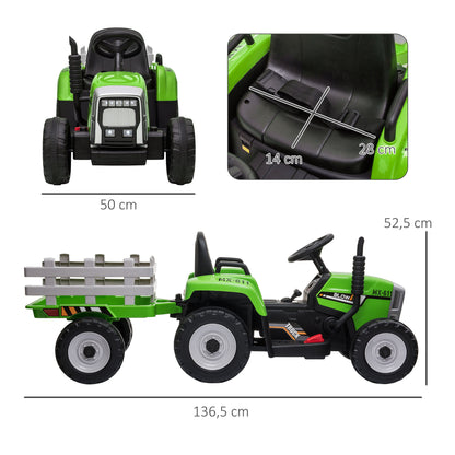 Electric Tractor with Trailer, Kids Ride-On Tractor with Remote Control, Kids Electric Car with MP3 Function, Children's Vehicle with Headlights, 3-6KM/H, for 3-6 Years, Green
