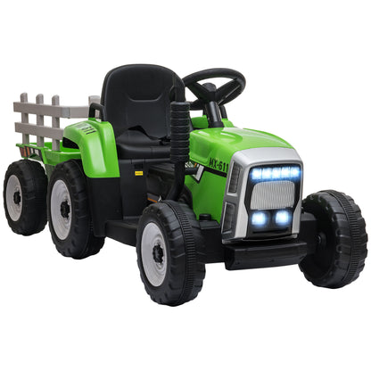 Electric Tractor with Trailer, Kids Ride-On Tractor with Remote Control, Kids Electric Car with MP3 Function, Children's Vehicle with Headlights, 3-6KM/H, for 3-6 Years, Green