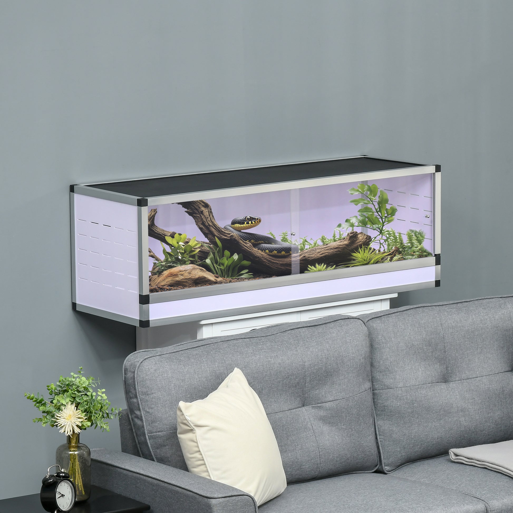 Aluminum Terrarium for Reptiles Amphibians Arachnids Reptile Breeding Box Mesh Terrarium White+Silver+Black 120 x 40 x 40 cm