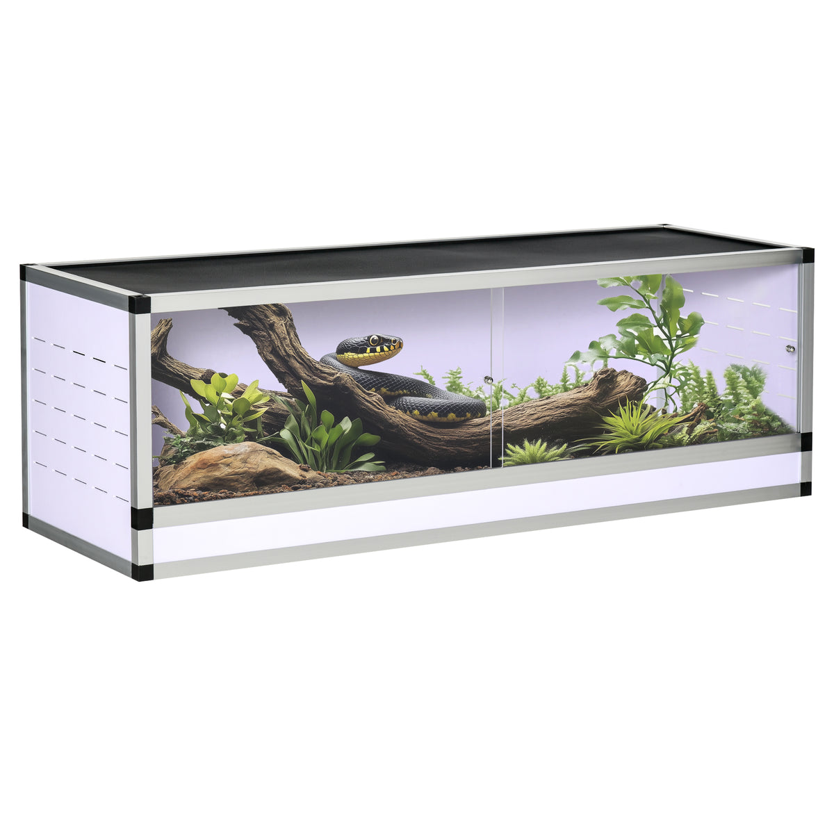 PawHut Aluminium Terrarium für Reptilien Amphibien Spinnentiere Reptilien Zuchtbox Gitter-Terrarium Weiß+Silber+Schwarz 120 x 40 x 40 cm