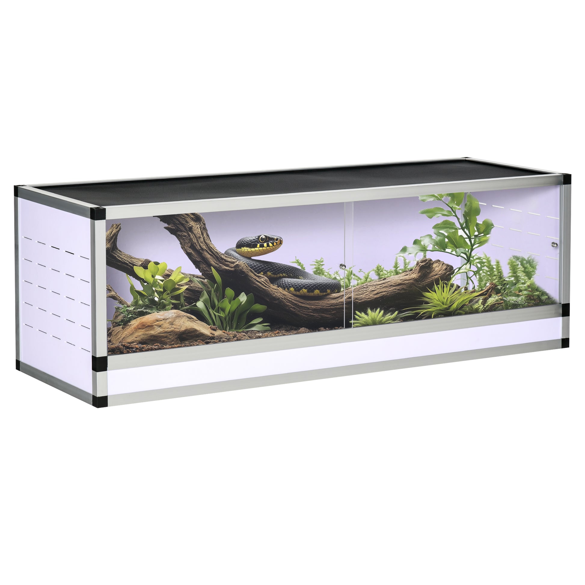 Aluminum Terrarium for Reptiles Amphibians Arachnids Reptile Breeding Box Mesh Terrarium White+Silver+Black 120 x 40 x 40 cm