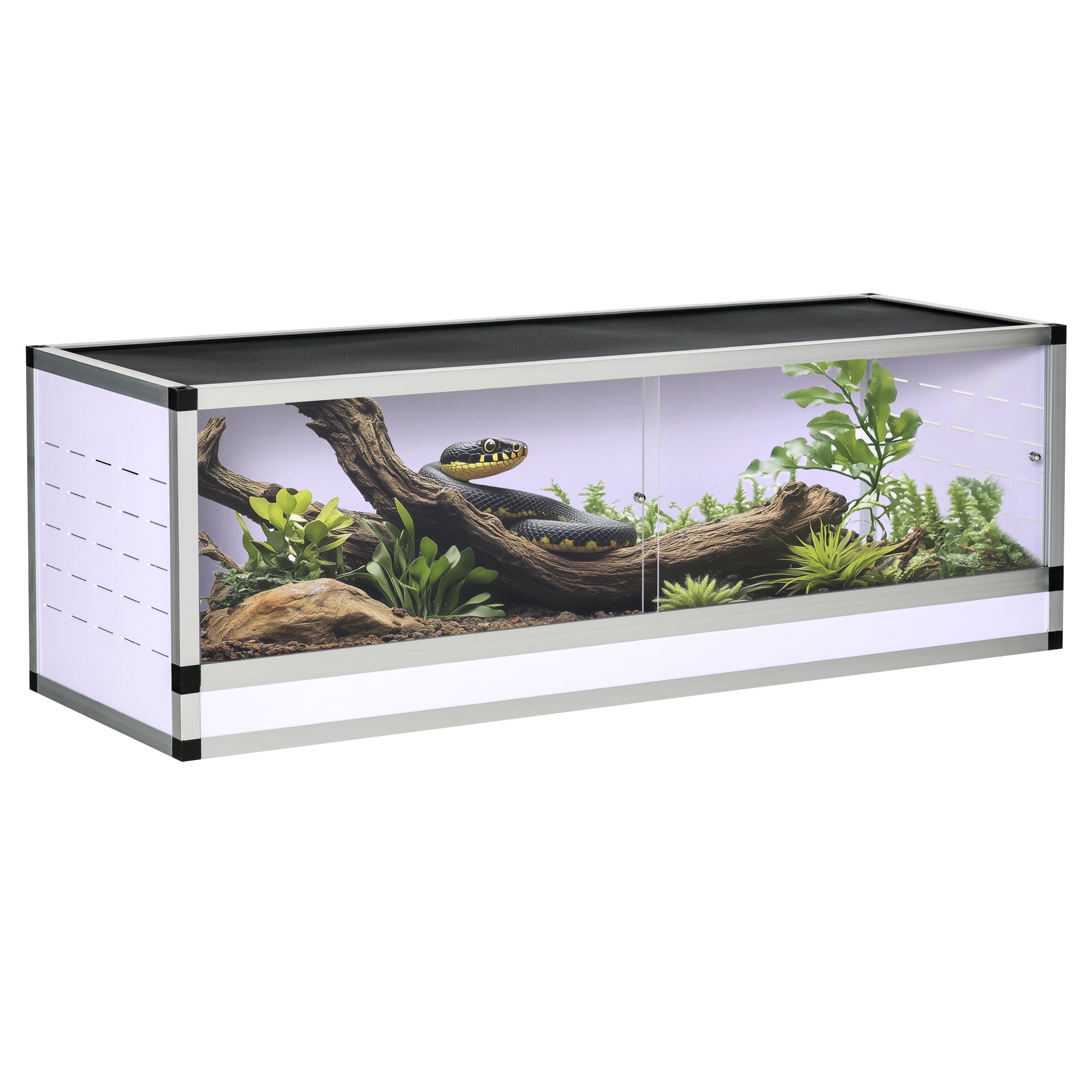 Aluminum Terrarium for Reptiles Amphibians Arachnids Reptile Breeding Box Mesh Terrarium White+Silver+Black 120 x 40 x 40 cm