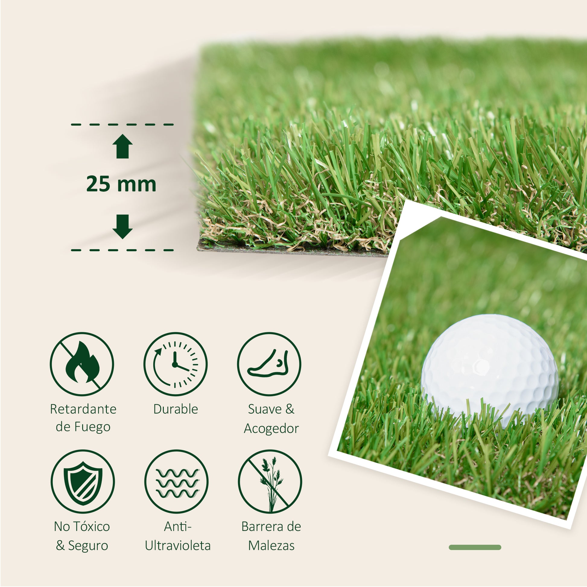 Artificial Grass 3x1m with 25mm Grass Height Type Outdoor Synthetic Grass Mat or Carpet for Garden and Terrace