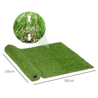 Artificial Grass 3x1m with 25mm Grass Height Type Outdoor Synthetic Grass Mat or Carpet for Garden and Terrace