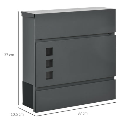 Galvanized Steel Mailbox with 3 Slots and 2 Security Keys Included, 37x10.5x37 cm, Dark Grey