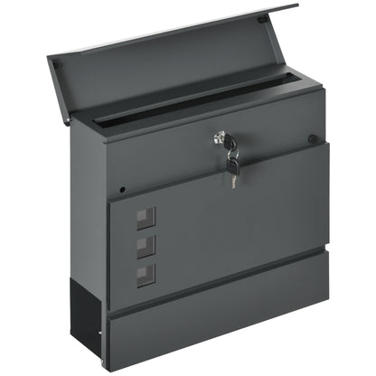 Galvanized Steel Mailbox with 3 Slots and 2 Security Keys Included, 37x10.5x37 cm, Dark Grey