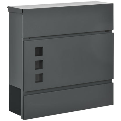 Galvanized Steel Mailbox with 3 Slots and 2 Security Keys Included, 37x10.5x37 cm, Dark Grey